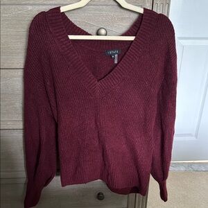 1. State Red V-Neck Sweater Fine Knit Pullover